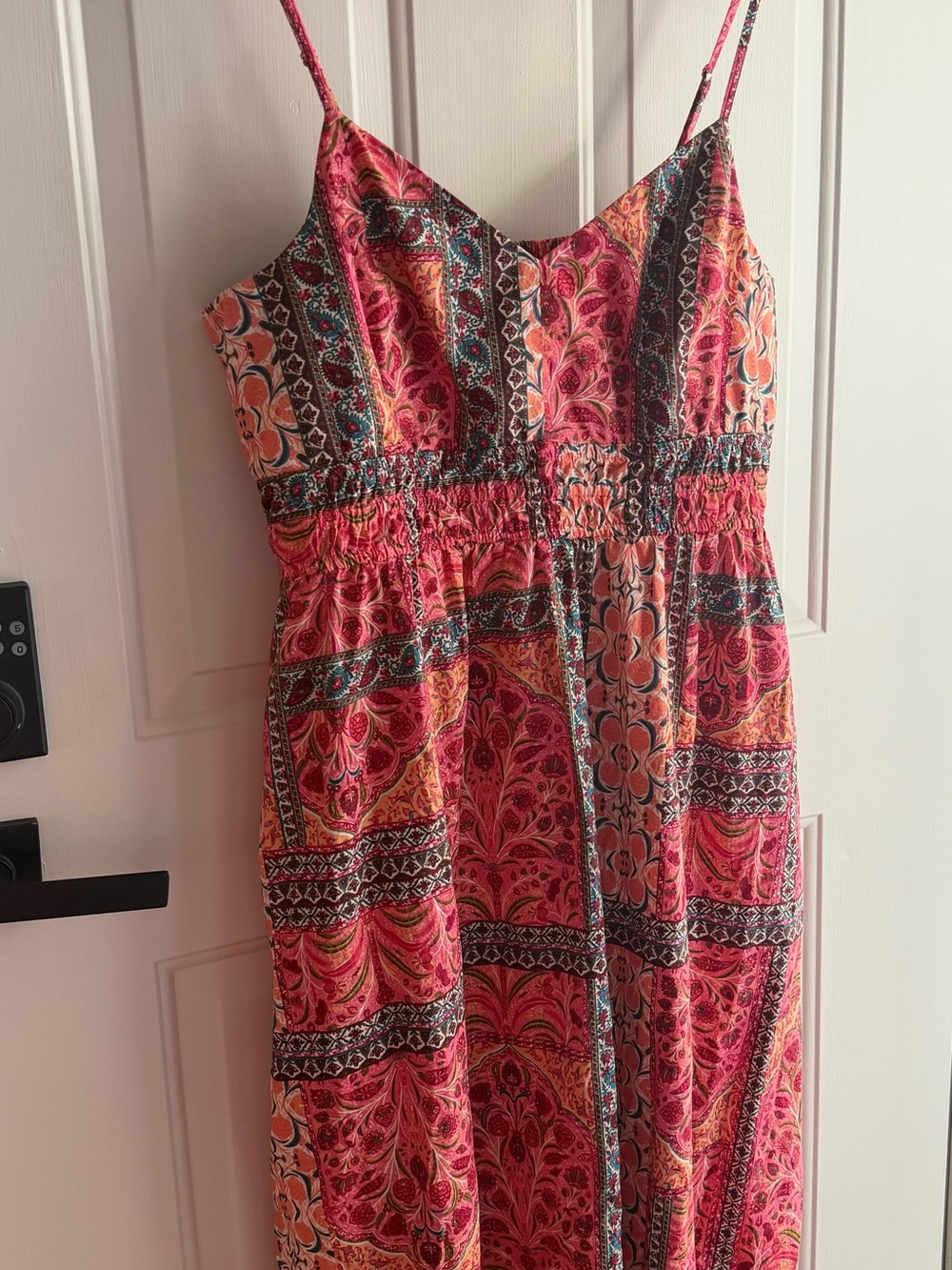 Old Navy Pink and Coral Paisley Maxi Dress with Spaghetti Straps
